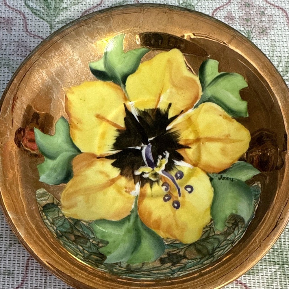 Vintage Clarence Bone China England Yellow Flower Ladybug Dish 5.5"